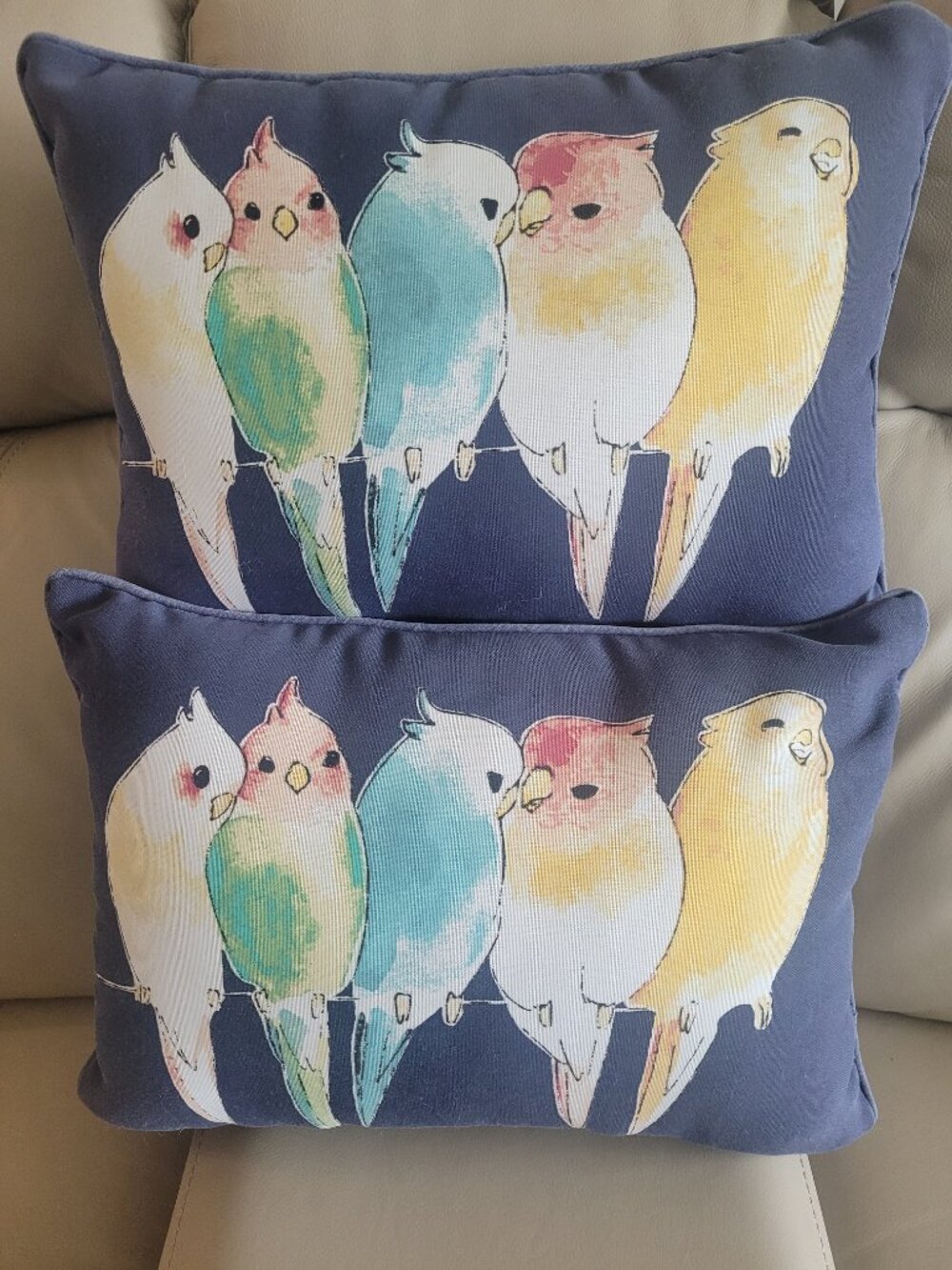 Birds Navy Blue Rectangle Decorative Throw Pillows (2) Multicolor Zipper Closure